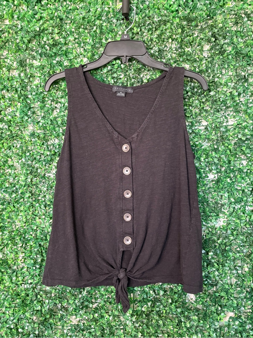 Sanctuary Black Button-Front Tie-Hem Tank Top